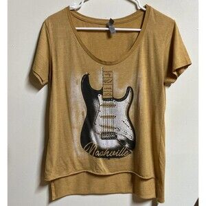 Nashville Next Level Apparel Womens Tank Tee Shirt Sz Medium Guitar Gold Pop Art